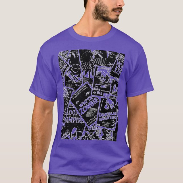 Camiseta Presentes de colagem de filmes de terror antigos e (Frente)