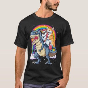 Camiseta Presentes de Corgi Unicórnio Montando Dinossauro T