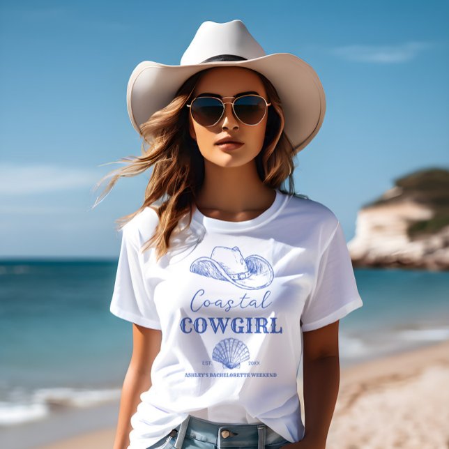 Camiseta Presentes de Festa de solteira de Cowgirl costeira (Coastal Cowgirl Bachelorette party gifts personalized brides bridesmaid crew T-Shirt favor gifts)