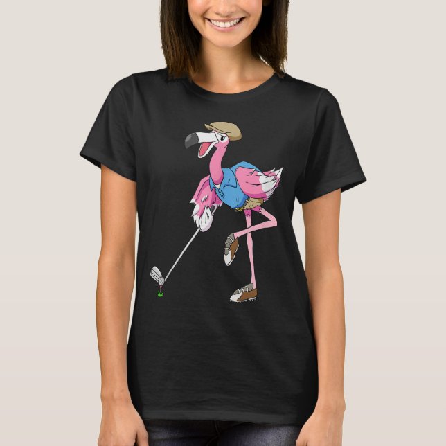 Camiseta Presentes de Golfe Flamingo Rosa para Mulheres Clu (Frente)
