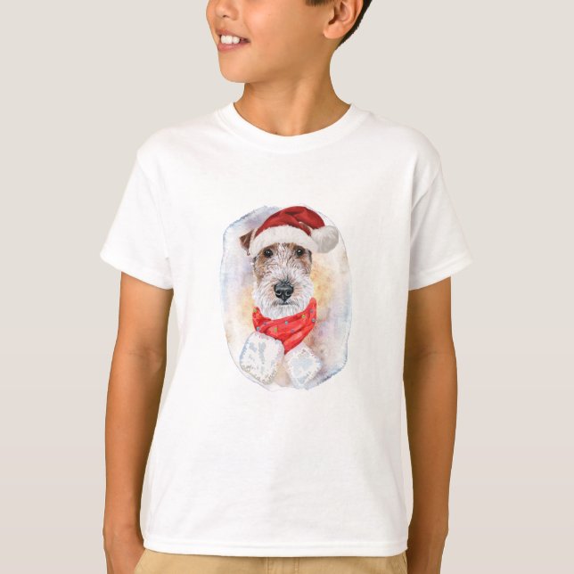 Camiseta Presentes De Natal Com Fox Terrier Fio Para Alojad (Frente)
