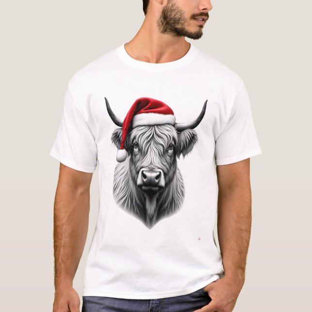 Camiseta Presentes de Natal da Vaca Highland de Bebê Fofo S (Frente)