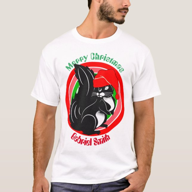 Camiseta presentes de natal de esquilo, nome personalizado (Frente)