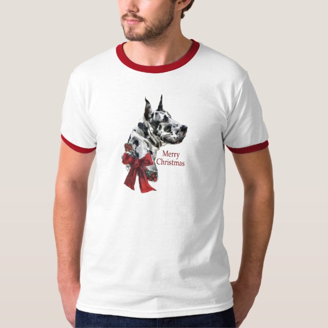 Camiseta Presentes de Natal de Harlequin Great Dane (Frente)