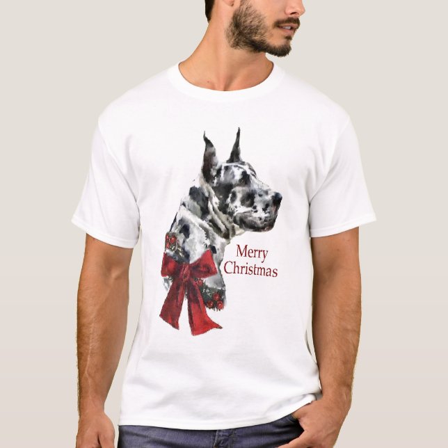 Camiseta Presentes de Natal de Harlequin Great Dane (Frente)