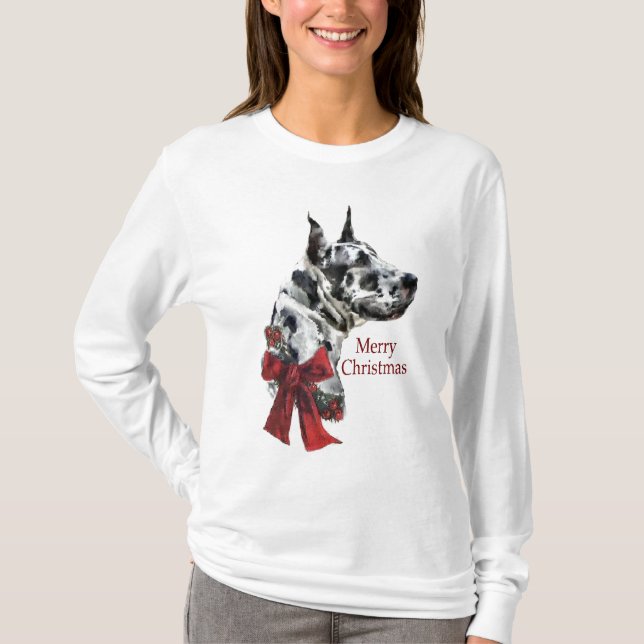 Camiseta Presentes de Natal de Harlequin Great Dane (Frente)