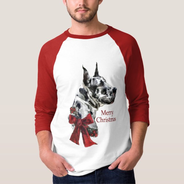 Camiseta Presentes de Natal de Harlequin Great Dane (Frente)