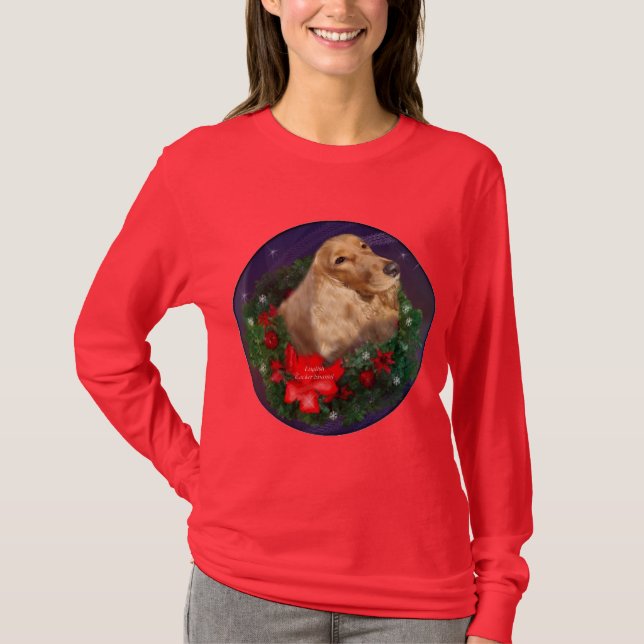 Camiseta Presentes de Natal em Inglês Cocker Spaniel (Frente)