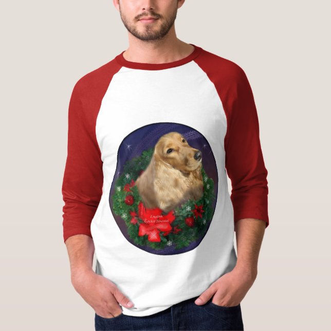 Camiseta Presentes de Natal em Inglês Cocker Spaniel (Frente)