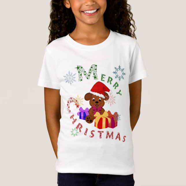 Camiseta Presentes de Natal Fofo e Flocos de Neve para Cach (Frente)