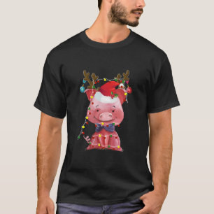 Camiseta Presentes de Natal Luzes de Rena Porco Santa