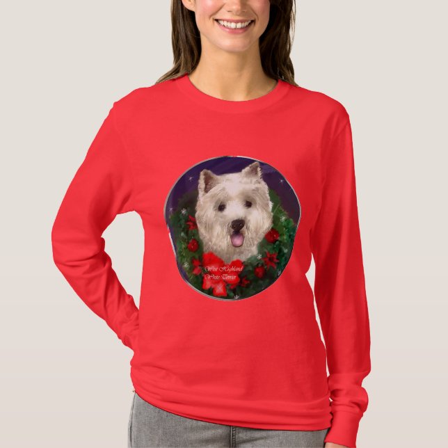 Camiseta Presentes de Natal no Terrier White Highland West (Frente)