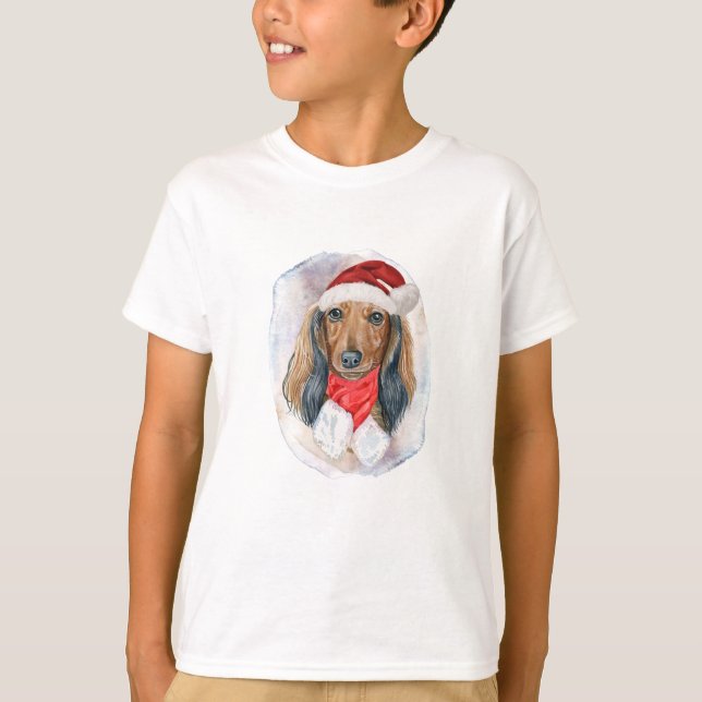 Camiseta Presentes de Natal para amantes de cães Dachshund  (Frente)