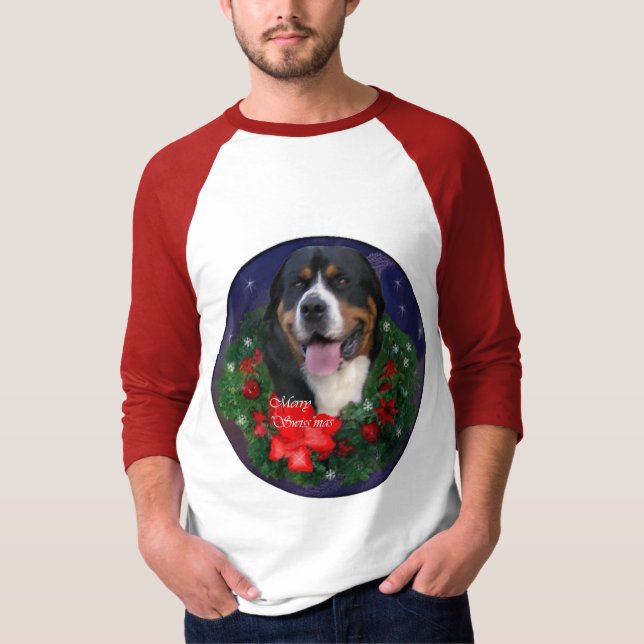Camiseta Presentes de Natal para Cachorro na Grande Suíça (Frente)