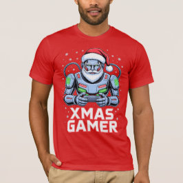 Camiseta Presentes de Natal para Gamer Cyber Santa Robô Nat