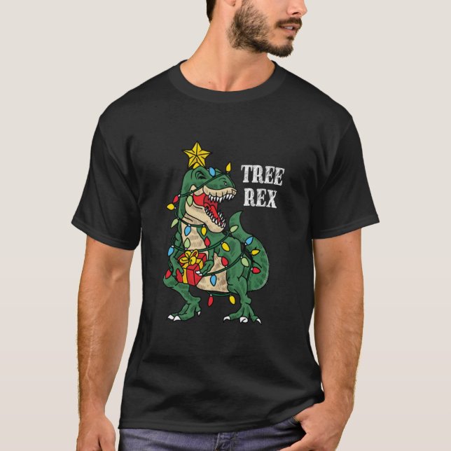 Camiseta Presentes De Natal Para K Na Árvore De Dinossauro  (Frente)