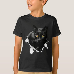 Camiseta Presentes de Tecido Rasgado de Gato Preto Para Ama