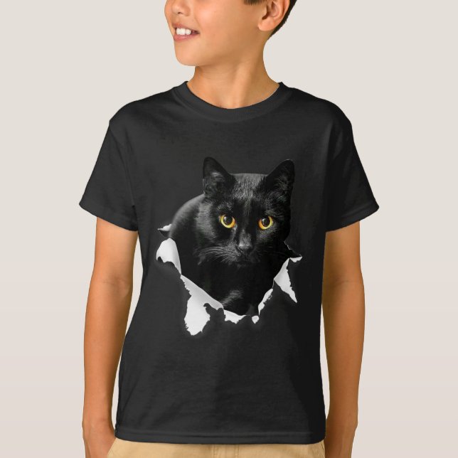 Camiseta Presentes de Tecido Rasgado de Gato Preto Para Ama (Frente)