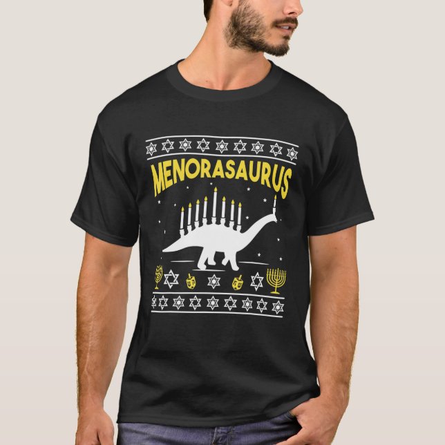 Camiseta Presentes do Dinossauro Menorassauro Hanukkah (Frente)