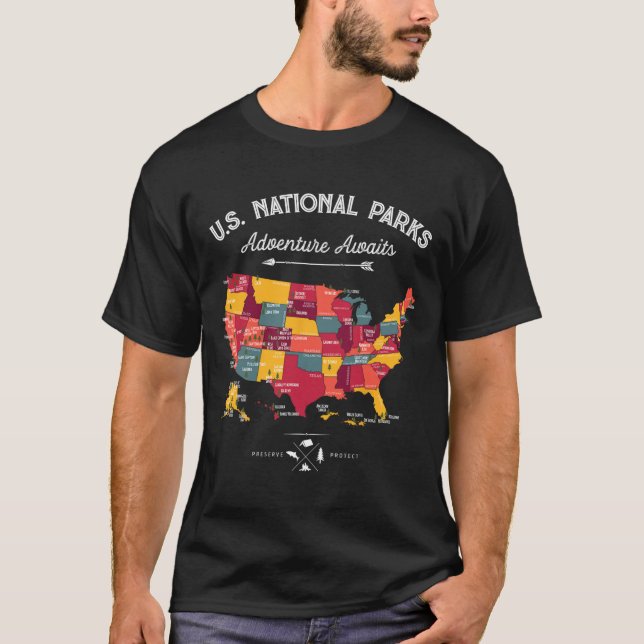 Camiseta Presentes do Mapa dos 62 Parques Nacionais Us Park (Frente)