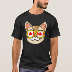 Camiseta Presentes Óculos de Sol Gato Canadense Bandeira do