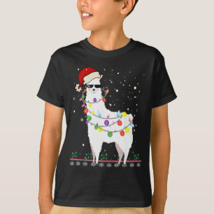 Camiseta Presépio Llama Chapéu do Papai Noel Árvore Feia de