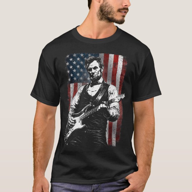 Camiseta Presidente Abraham Lincoln Abe Tocando Violão (Frente)