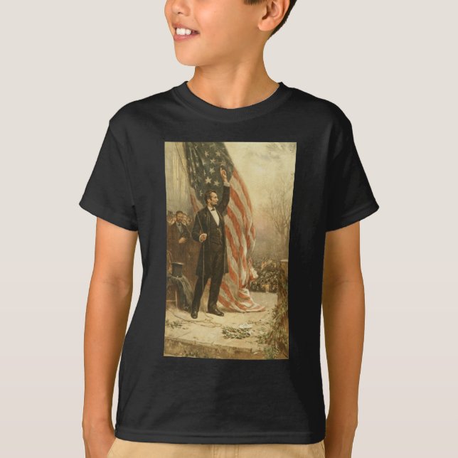 Camiseta Presidente Abraham Lincoln Sob Bandeira Americana (Frente)