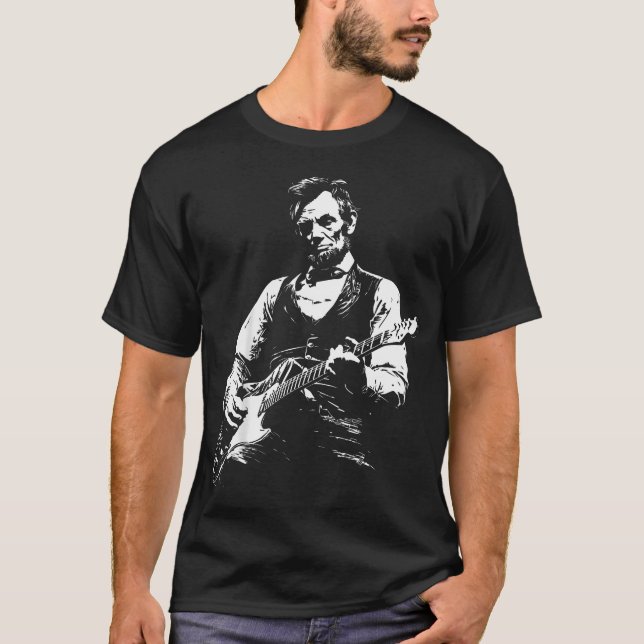 Camiseta Presidente Abraham Lincoln Tocando Guitarra Abe (Frente)