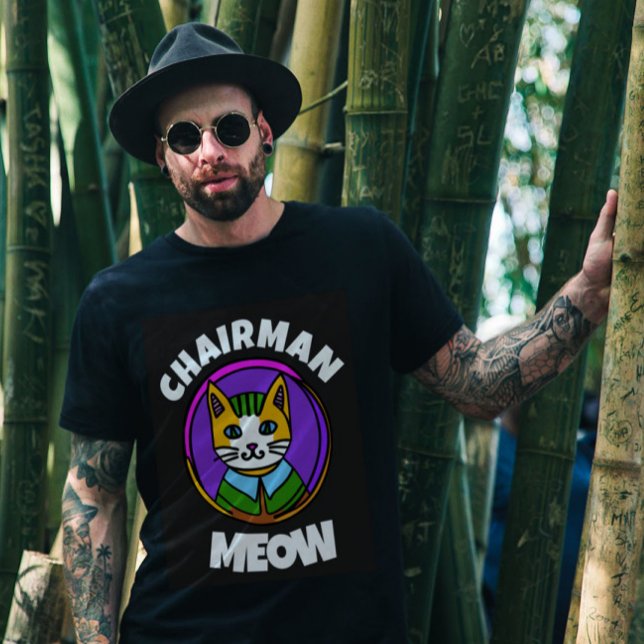 Camiseta PRESIDENTE MEOW Cat T-shirts em preto para caras d (Criador carregado)
