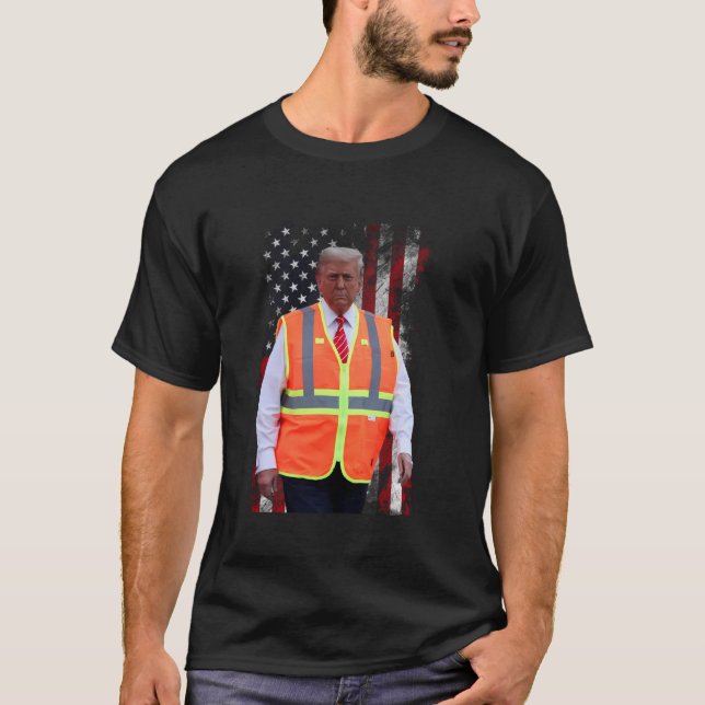 Camiseta Presidente Trump Garbage Truck Worker Vest USA Fla (Frente)