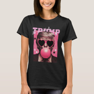 Camiseta Presidente Trump Soprando Chiclete Engraçado Rosa 