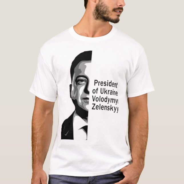 Camiseta Presidente ucraniano Zelenskyy Half Retrato B&W Ar (Frente)