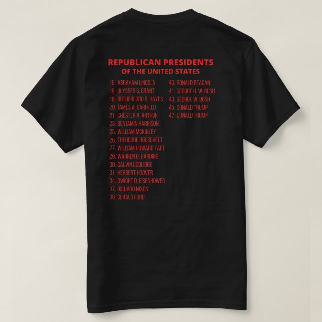 Camiseta Presidentes republicanos dos Estados Unidos (Verso do Design)