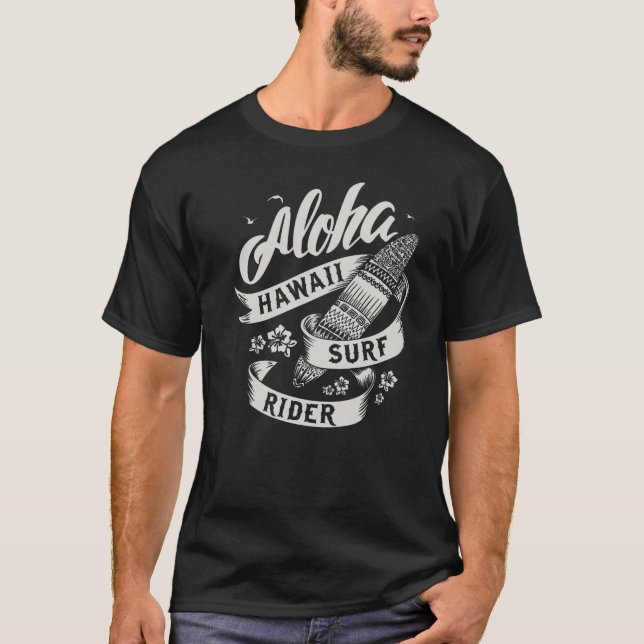 Camiseta Preta Aloha Hawaii Surf Rider (Frente)