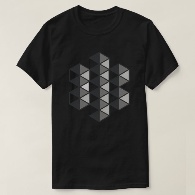 Camiseta Preta com Arte de Triângulos Unidos (Frente do Design)