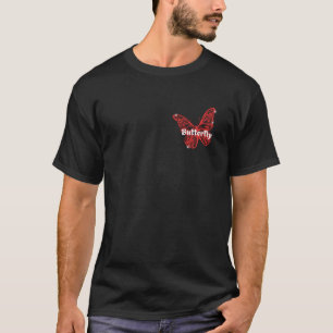 camiseta preta com borboleta vermelha