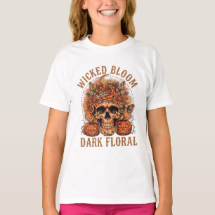Camiseta Preta com Caveira Floral Gótica Wicked Bl