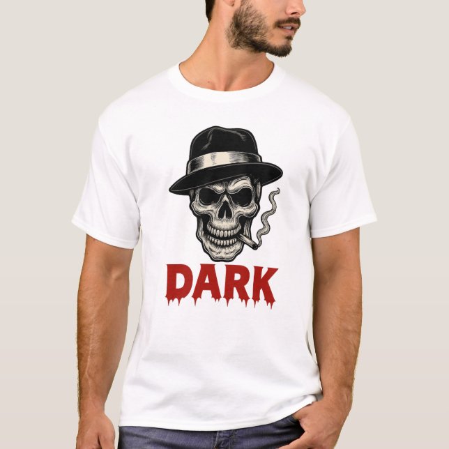 Camiseta Preta com Caveira Fumando Charuto  (Frente)