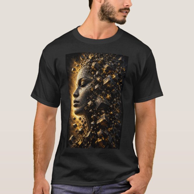 Camiseta Preta com Cubos de Rosto Fragmentado em 3 (Frente)