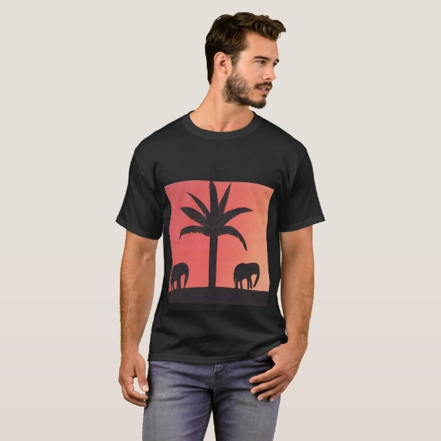 Camiseta preta com Design de elefante (Frente Completa)