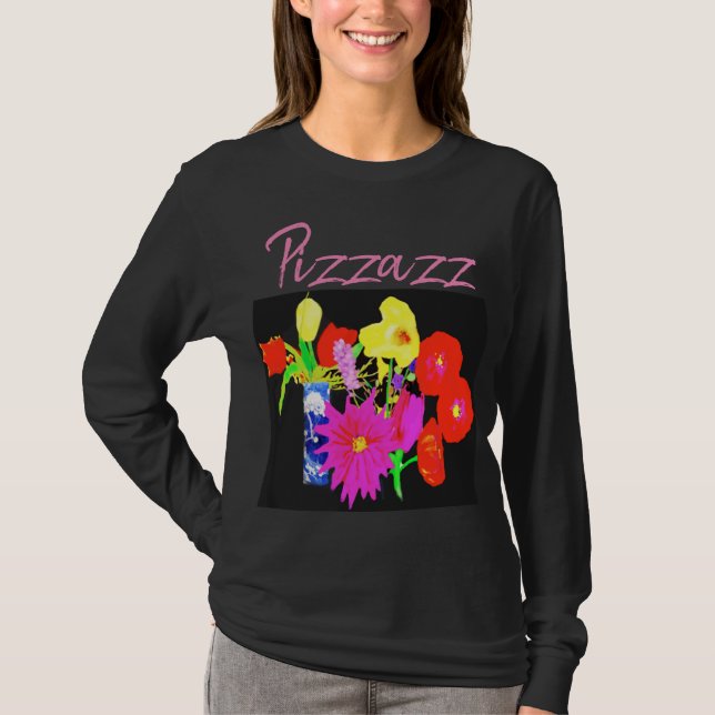 Camiseta Preta com Flores pelo Artista (Frente)