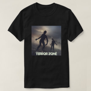 camiseta preta com ilustração de zumbis