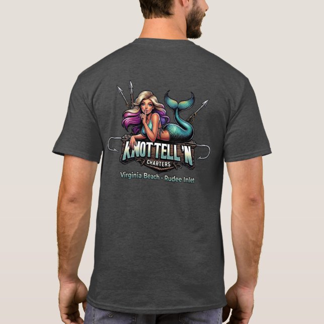 Camiseta preta com logotipo da Knot Tell'n Charter (Verso)