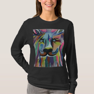 Camiseta preta com manga comprida e desenho de Leã