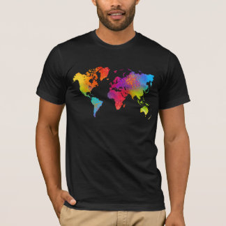 Camiseta Preta com mapa do mundo colorido
