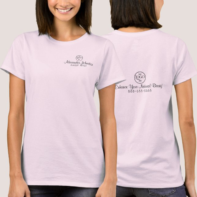 Camiseta Preta com Nome do Funcionário em Letra de (lack Script Employee Name Business Logo T-Shirt)