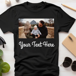 Camiseta Preta com Texto de Roteiro de Foto de Fam