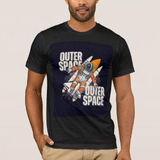 Camiseta preta com um desenho espacial