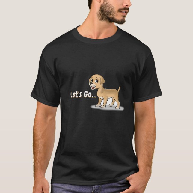 Camiseta preta com visto casual de design de cão b (Frente)